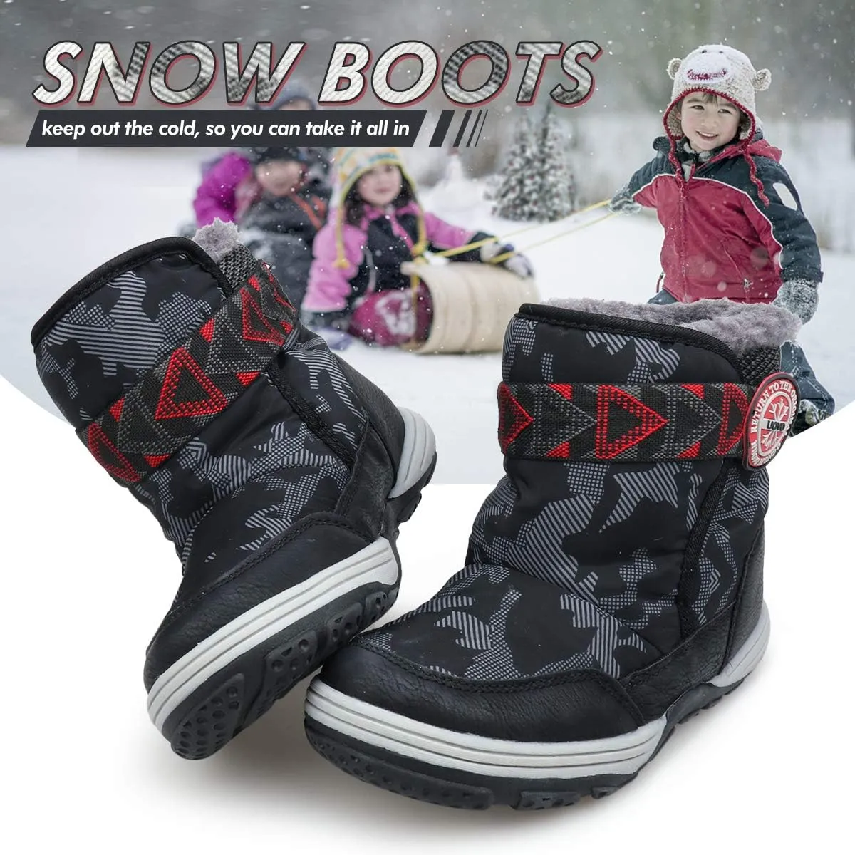 Boys Snow Boots Boys Winter Boots for Kids Waterproof Winter Snow Boots for Boys Warm Fur Lined Slip Resistant Outdoor (Toddler/Little Boys)
