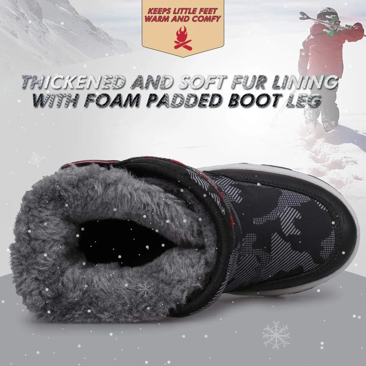 Boys Snow Boots Boys Winter Boots for Kids Waterproof Winter Snow Boots for Boys Warm Fur Lined Slip Resistant Outdoor (Toddler/Little Boys)