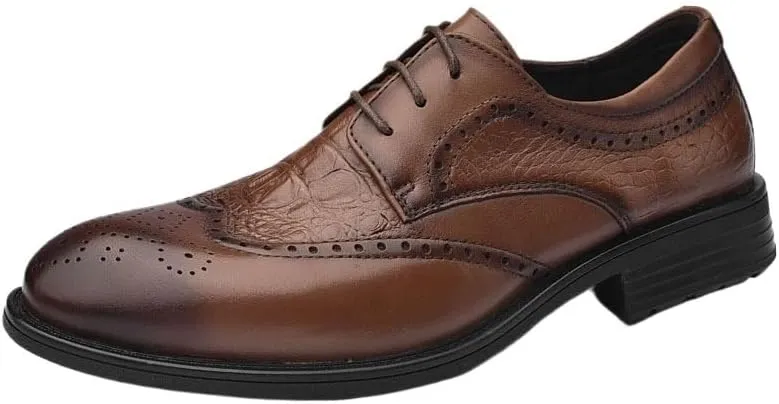 Business Formal Men Leather Shoes Casual Shoes Youth Trend Pointed Men Shoes Brogue Carved Flat Shoes Versatile Lace-up Loafers Shoes