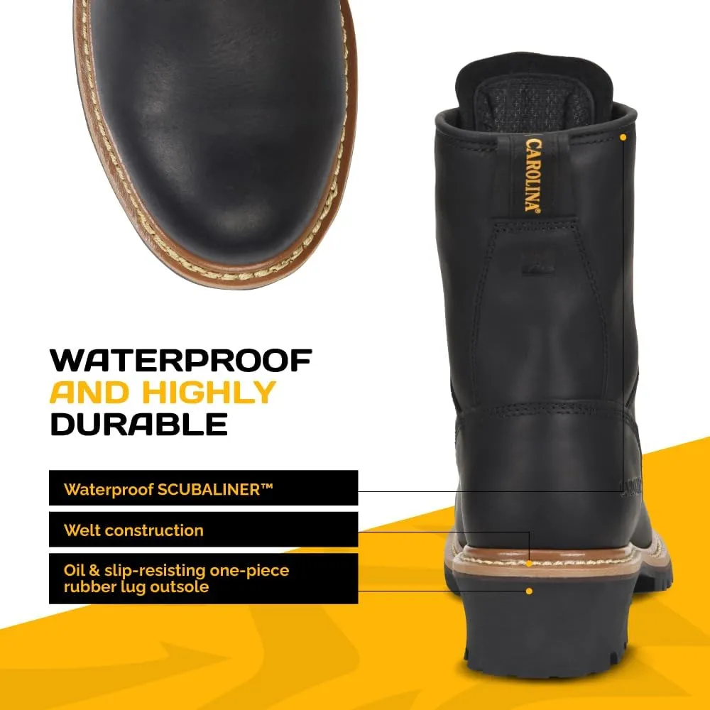 Carolina Elm 8" Logger Steel Toe Work Boots for Men - Crazy Horse Leather Upper, Pillow Cushion Footbed, and Oil- and Slip-Resistant Outsole, EH-Rated