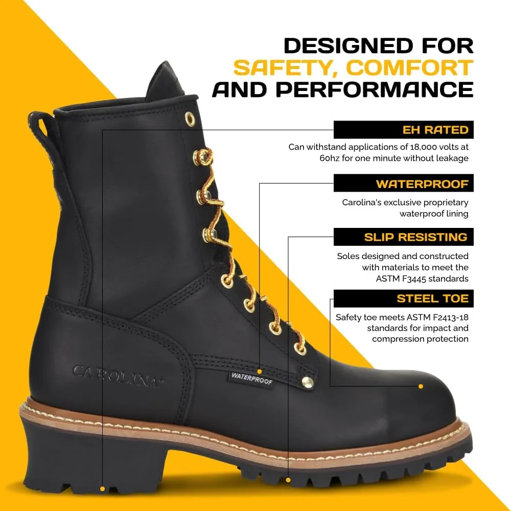 Carolina Elm 8" Logger Steel Toe Work Boots for Men - Crazy Horse Leather Upper, Pillow Cushion Footbed, and Oil- and Slip-Resistant Outsole, EH-Rated