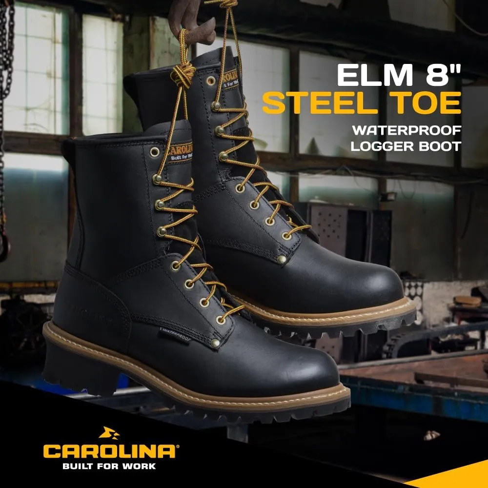 Carolina Elm 8" Logger Steel Toe Work Boots for Men - Crazy Horse Leather Upper, Pillow Cushion Footbed, and Oil- and Slip-Resistant Outsole, EH-Rated