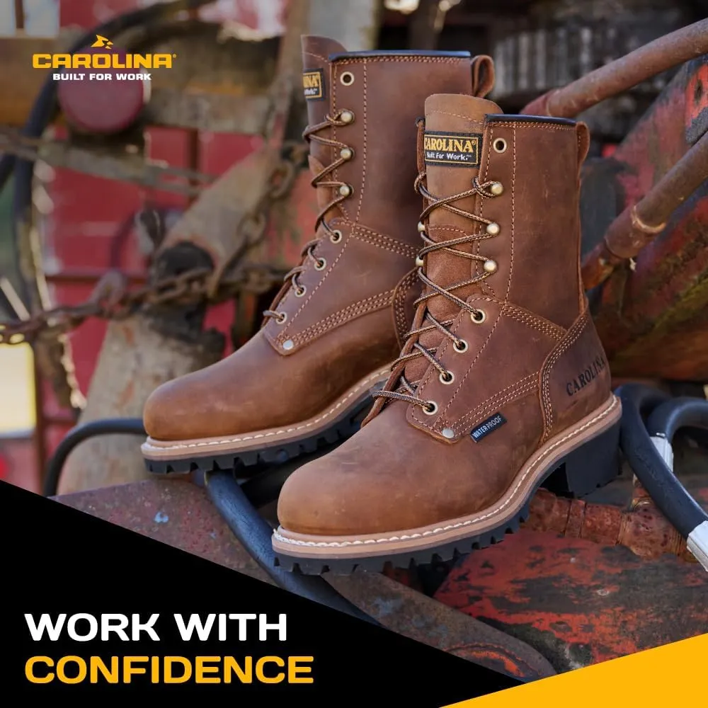 Carolina Elm 8" Logger Steel Toe Work Boots for Men - Crazy Horse Leather Upper, Pillow Cushion Footbed, and Oil- and Slip-Resistant Outsole, EH-Rated