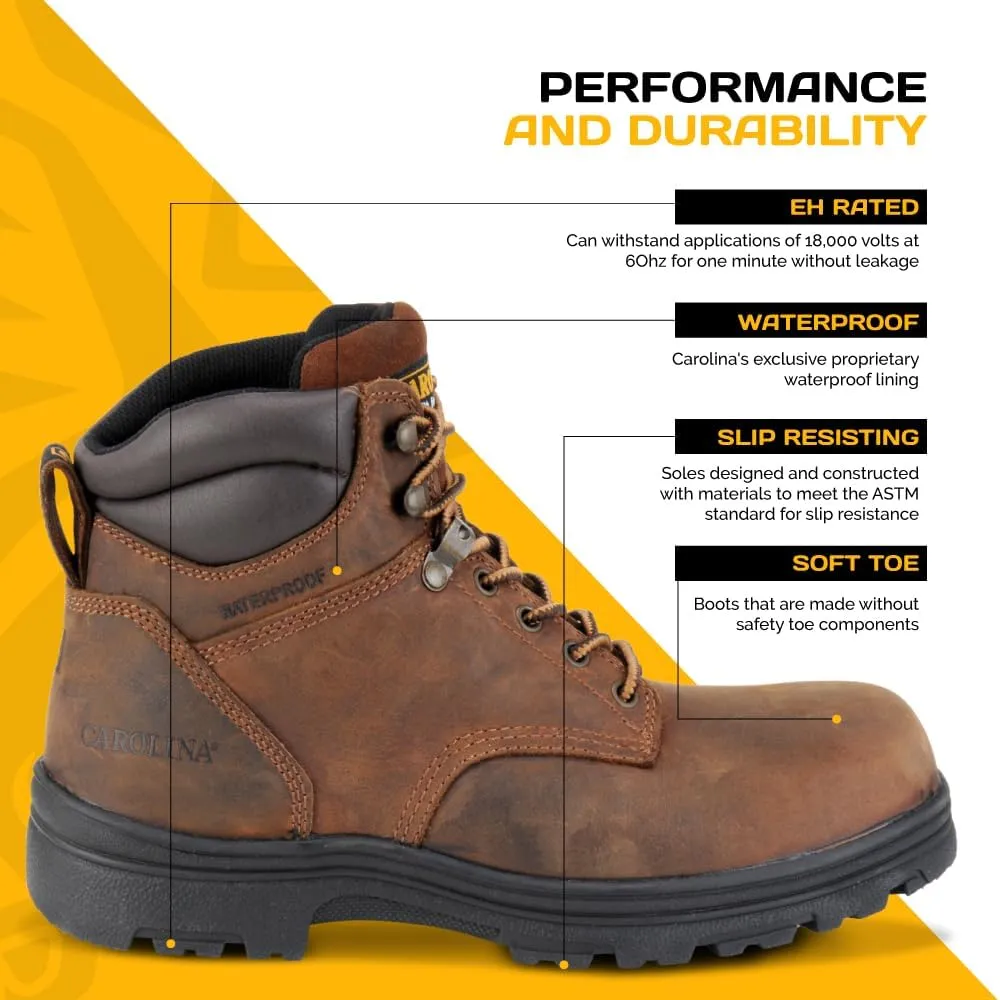 Carolina Engineer 6” Work Boots for Men - Waterproof Boots with Durable Leather Uppers, Comfort Footbeds, and Slip-Resistant Lug Outsoles, EH Rated