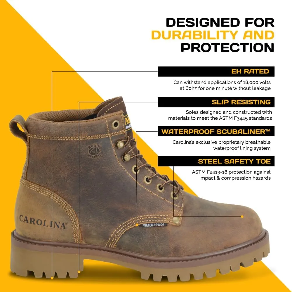 Carolina Marlboro Lo 6” Waterproof Steel Toe Boots for Men - Leather with Breathable Lining, EVA Footbed, Oil & Slip-Resistant Lug Outsole, EH Rated