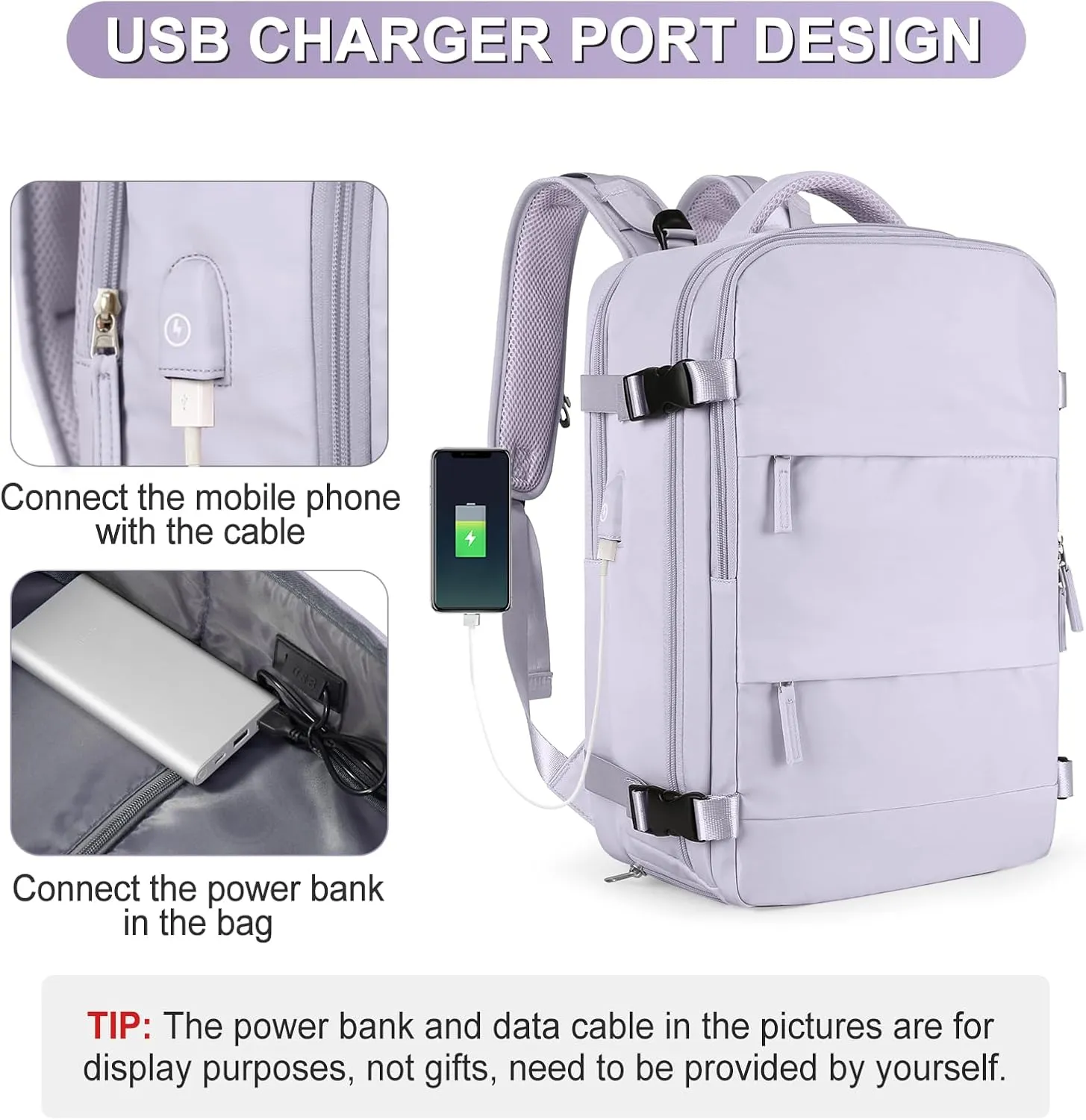 Carry On Backpack Personal Item Travel Backpack For Women Airline/Flight Approved Waterproof Sports Luggage Casual Daypack Small Hiking Backpack Purple