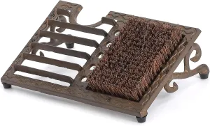 Cast Iron Boot Brush Scraper Outdoor, Heavy Duty Boot Scrubber Brush with Angled Design, Outdoor Shoe Scrapers with Brushes, All Weather Boot Scraper for Home Porch Entryway Garden (Brown)