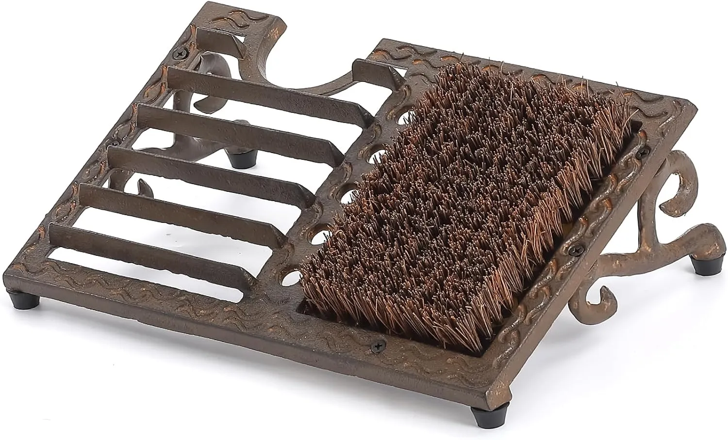 Cast Iron Boot Brush Scraper Outdoor, Heavy Duty Boot Scrubber Brush with Angled Design, Outdoor Shoe Scrapers with Brushes, All Weather Boot Scraper for Home Porch Entryway Garden (Brown)