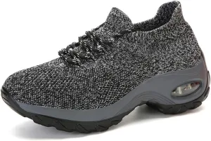 CHICLOVEY Women's Mesh Wedges Platform Loafers Lace-up Air Cushion Running Dance Shoes