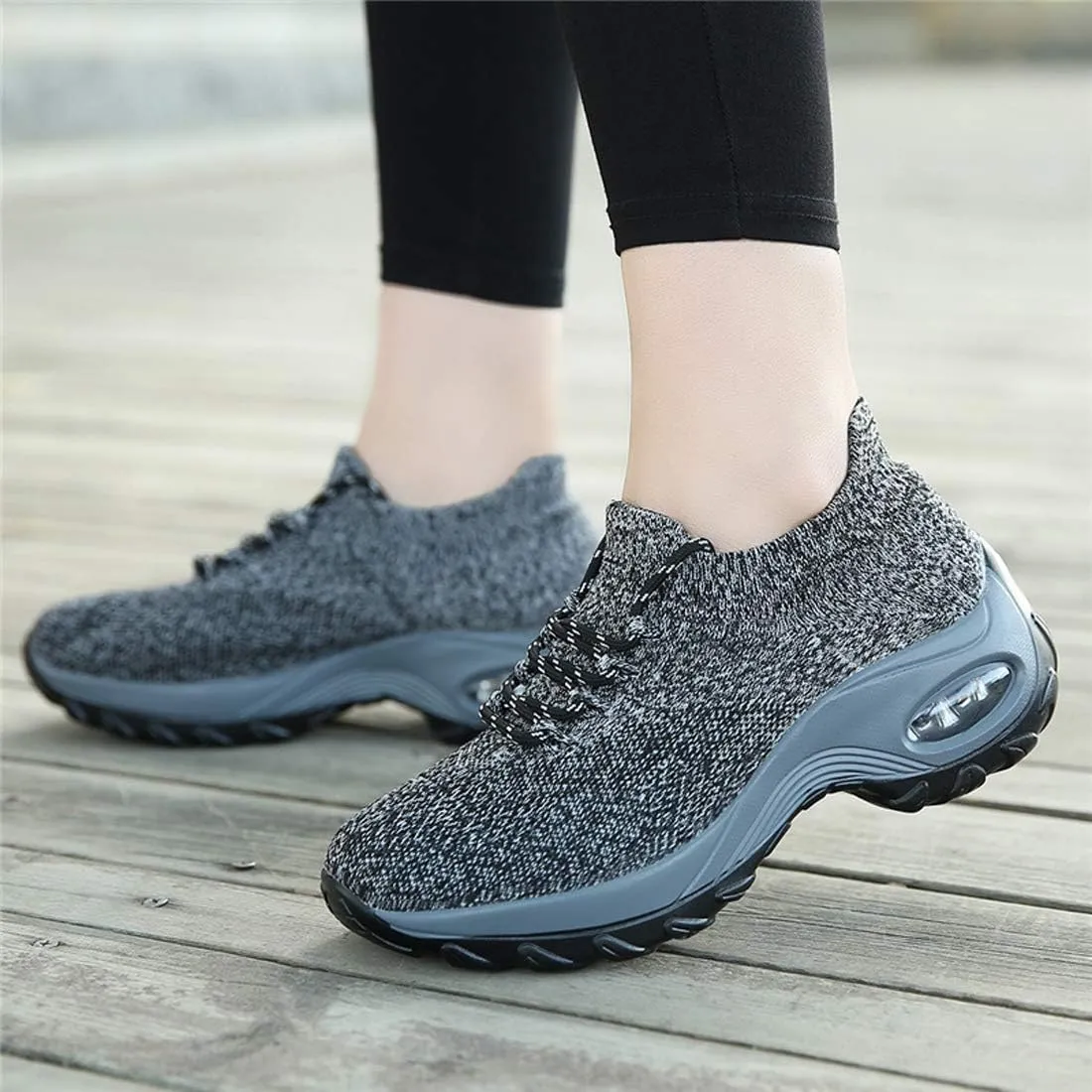 CHICLOVEY Women's Mesh Wedges Platform Loafers Lace-up Air Cushion Running Dance Shoes