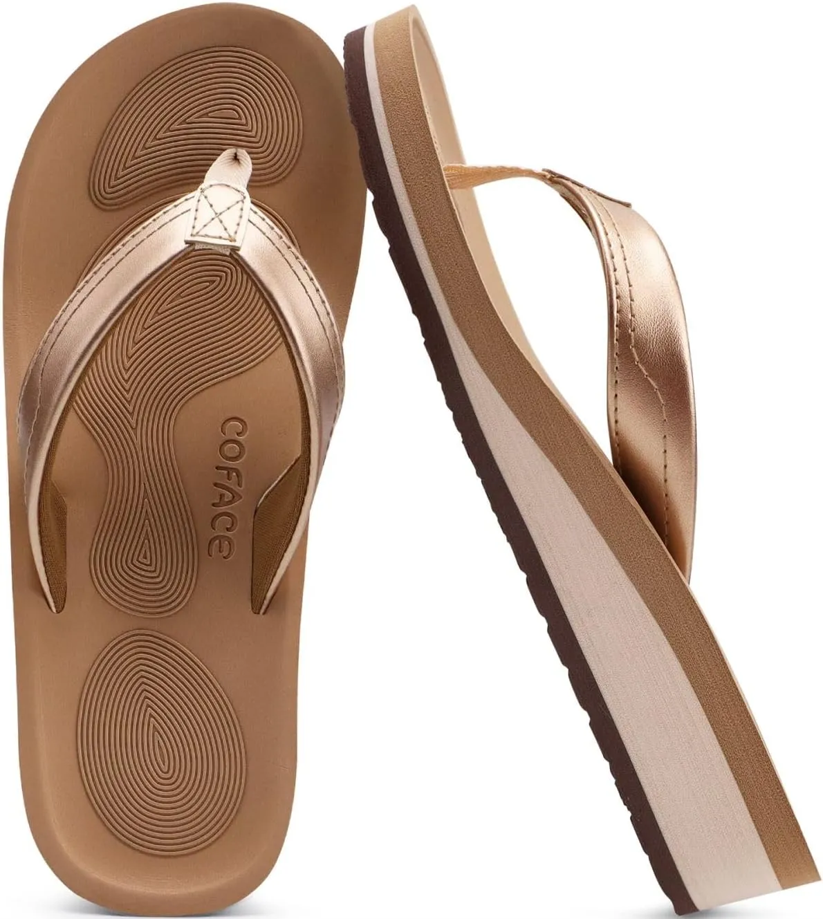 COFACE Flip Flops for Women With Comfortable Arch Support Ladies Fashion Platform Thong Sandals Soft Yoga Mat Sole For Beach/Indoor Outdoor