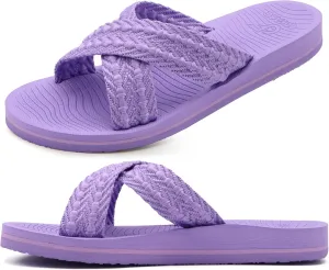 COFACE Womens Orthopedic Sandals Comfortable Orthotic Arch Support Open Toe Cushion Recovery Plantar Fasciitis 2025 Summer Walking Slip On Ladies Cloud Cross Slides for Woman Purple Size 8