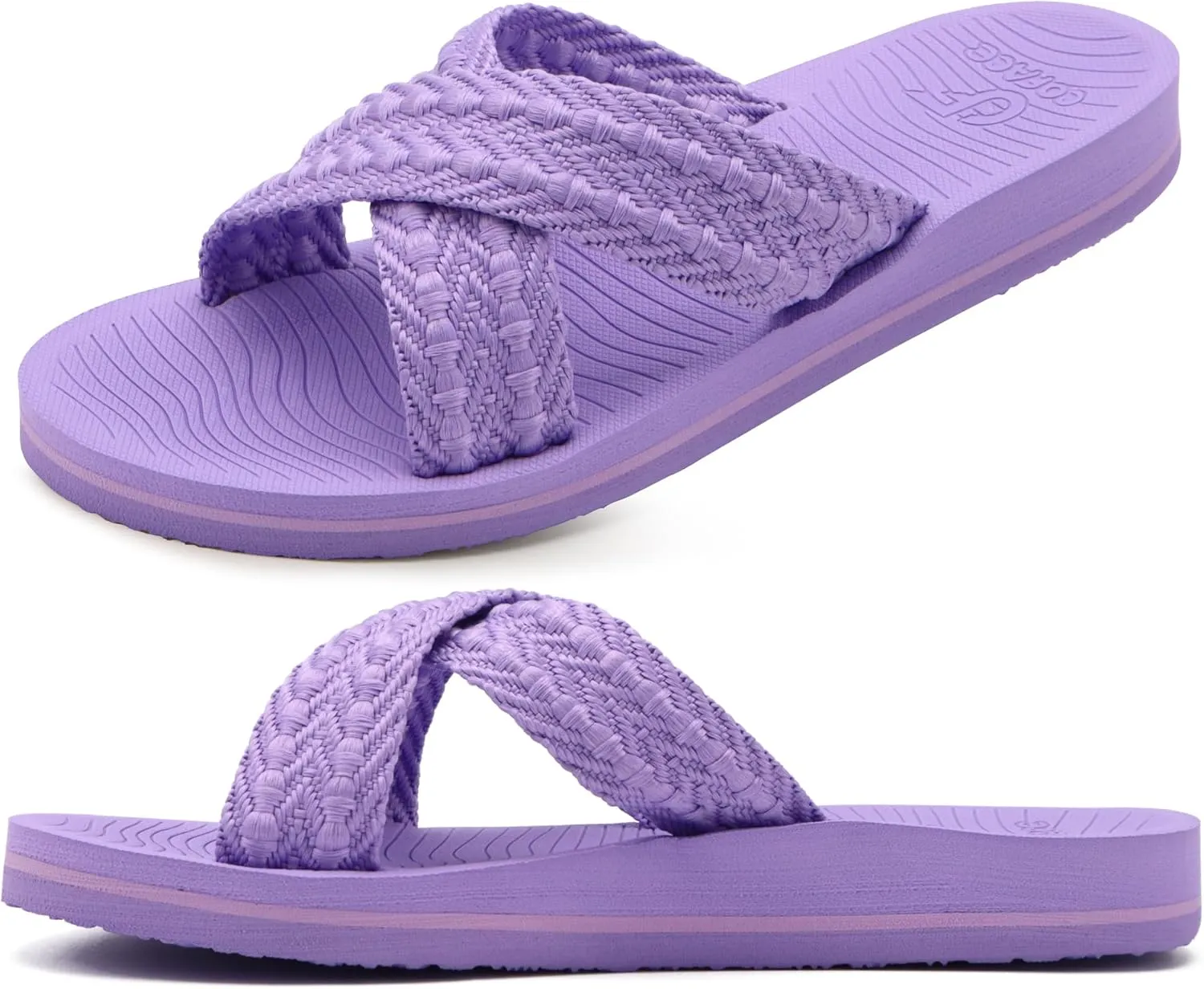 COFACE Womens Orthopedic Sandals Comfortable Orthotic Arch Support Open Toe Cushion Recovery Plantar Fasciitis 2025 Summer Walking Slip On Ladies Cloud Cross Slides for Woman Purple Size 8