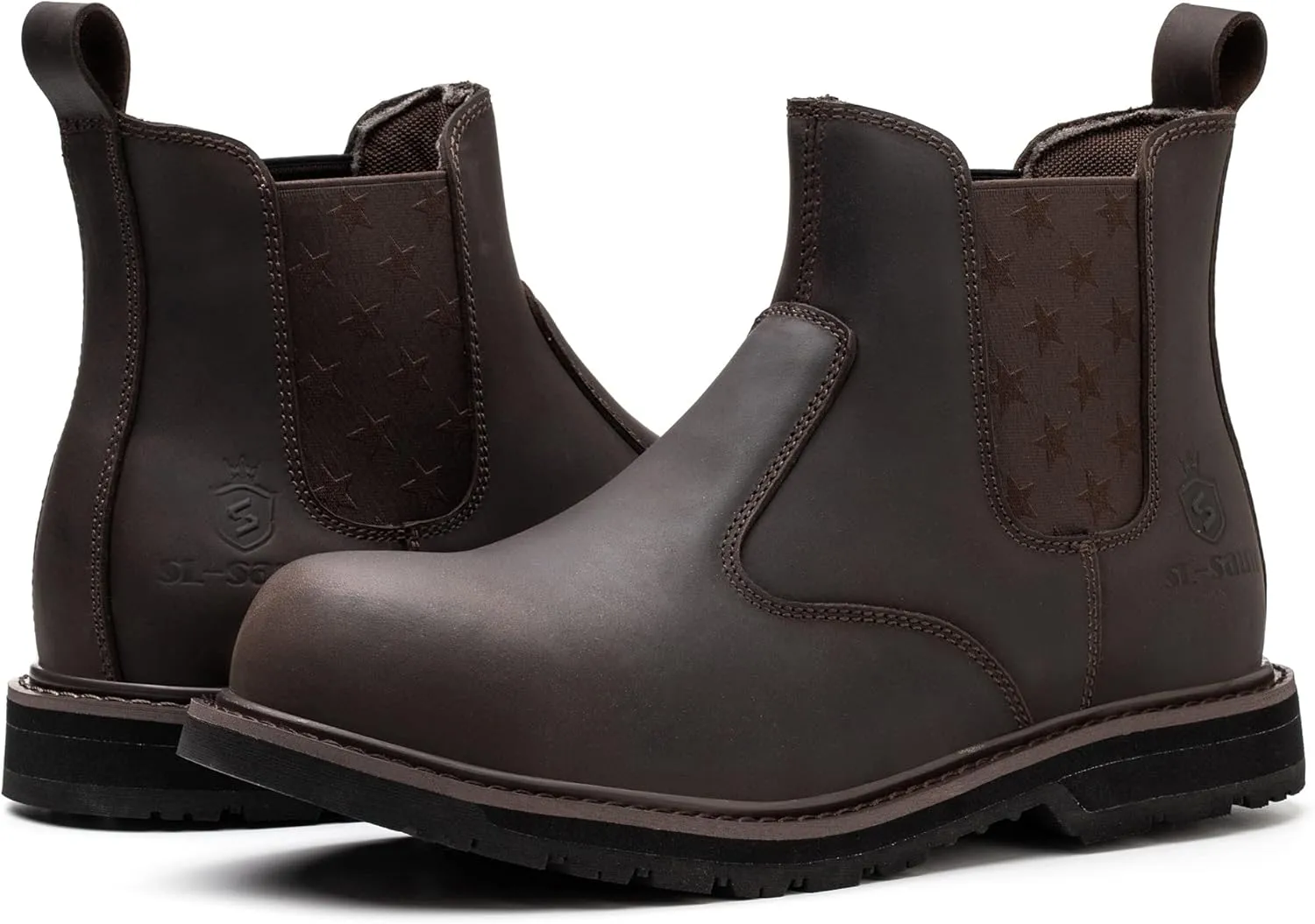 Composite/Steel Toe Chelsea Work Boots for Men Fashion Classic Ankle Industrial Construction Insulated Safety Shoes 6 Inch Full Grain Leather Brown Black