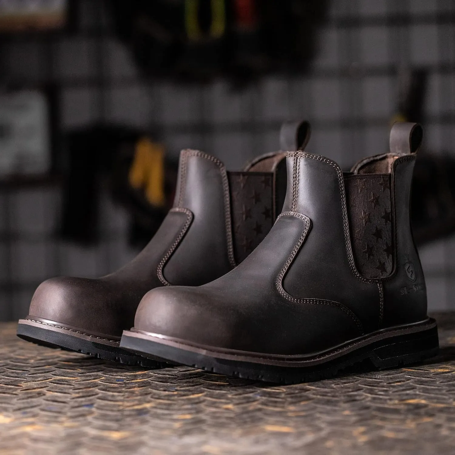 Composite/Steel Toe Chelsea Work Boots for Men Fashion Classic Ankle Industrial Construction Insulated Safety Shoes 6 Inch Full Grain Leather Brown Black