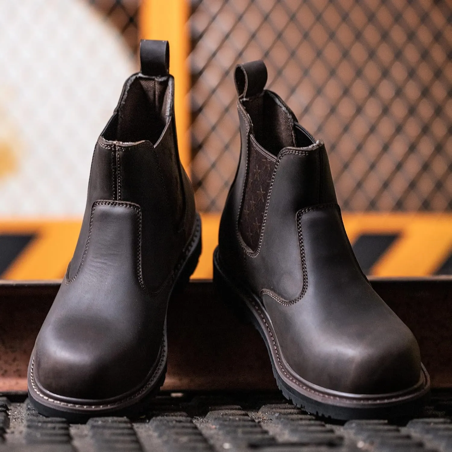 Composite/Steel Toe Chelsea Work Boots for Men Fashion Classic Ankle Industrial Construction Insulated Safety Shoes 6 Inch Full Grain Leather Brown Black