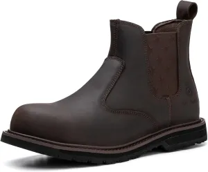 Composite/Steel Toe Chelsea Work Boots for Men Fashion Classic Ankle Industrial Construction Insulated Safety Shoes 6 Inch Full Grain Leather Brown Black