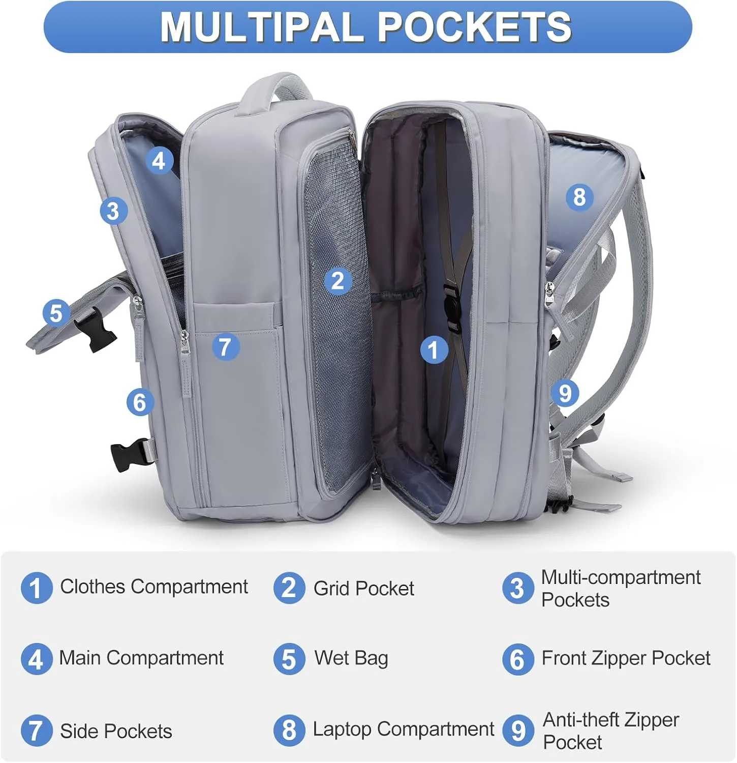 coofay Expandable Backpack For Traveling On Airplane Carry On Backpack Flight Approved Personal Item Travel Backpack For Women Men Airline Approved Gym Bag With Shoe Compartment Travel Weekender Bag