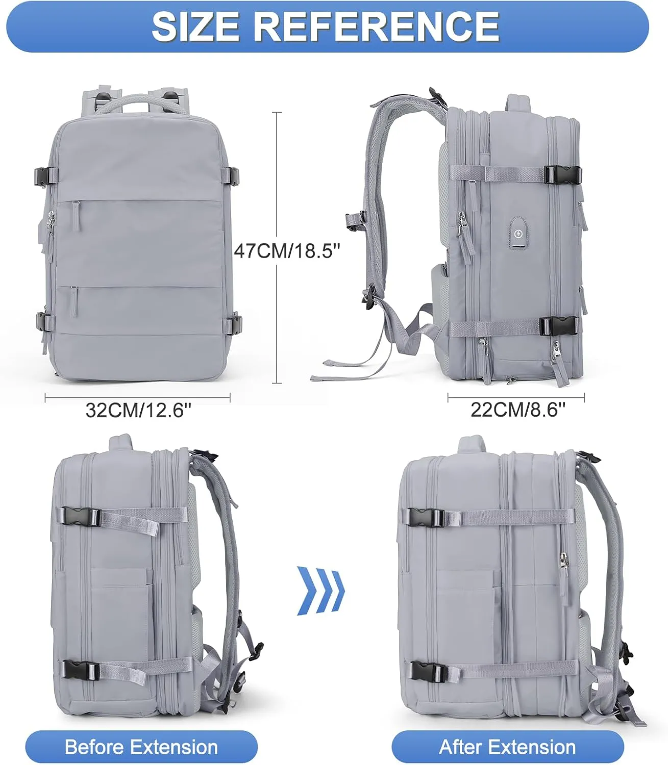 coofay Expandable Backpack For Traveling On Airplane Carry On Backpack Flight Approved Personal Item Travel Backpack For Women Men Airline Approved Gym Bag With Shoe Compartment Travel Weekender Bag