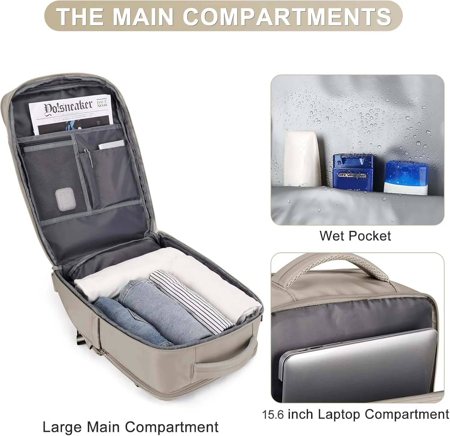 coofay Laptop Travel Backpack For Women Men Airline Approved Carry On Bags For Airplanes Underseat Luggage Backpack For Traveling On Airplane Personal Item Travel Bag For Airlines Light Brown