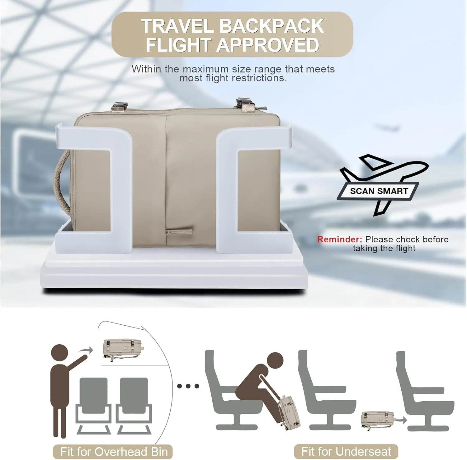 coofay Laptop Travel Backpack For Women Men Airline Approved Carry On Bags For Airplanes Underseat Luggage Backpack For Traveling On Airplane Personal Item Travel Bag For Airlines Light Brown