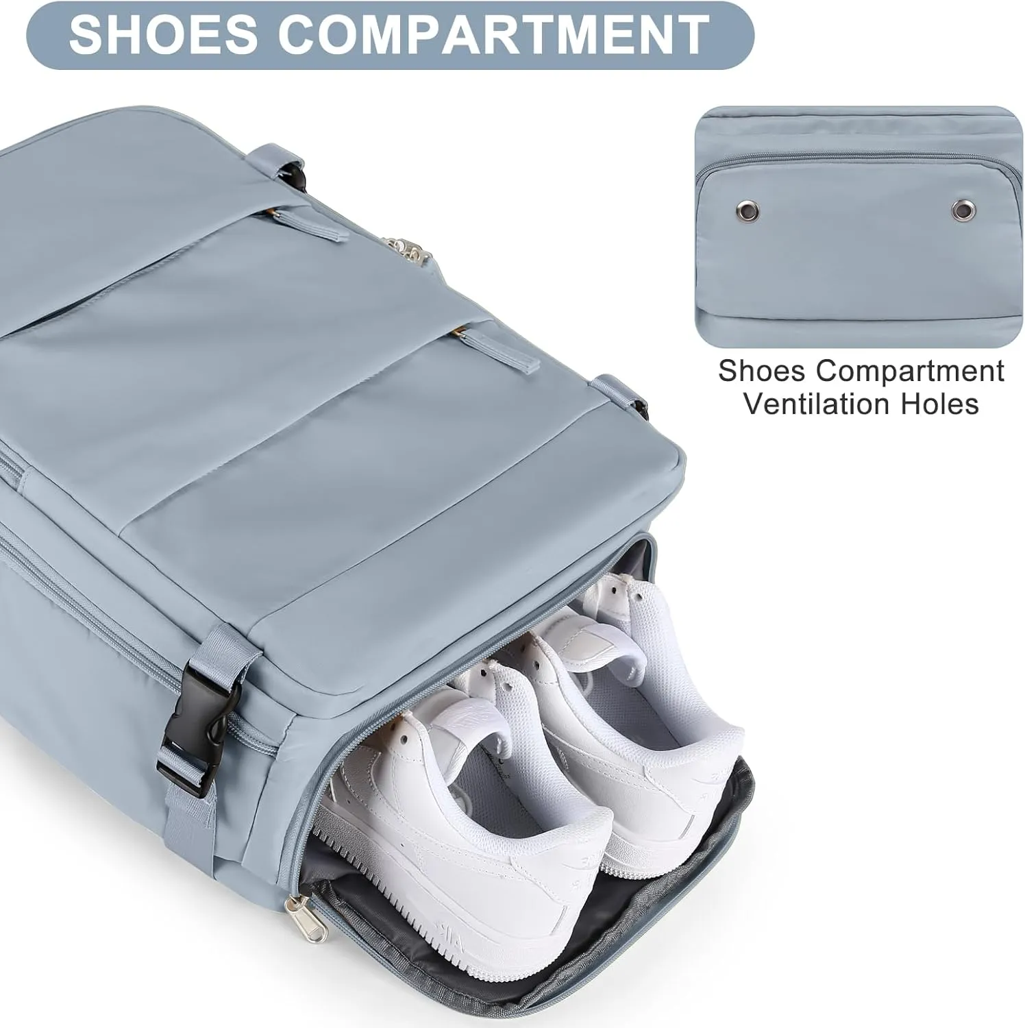 coofay Large Travel Backpack For Women Men Airline Approved Carry On Backpack Flight Approved Waterproof Sports Luggage Backpack Casual Daypack Hiking Backpack Grey Blue
