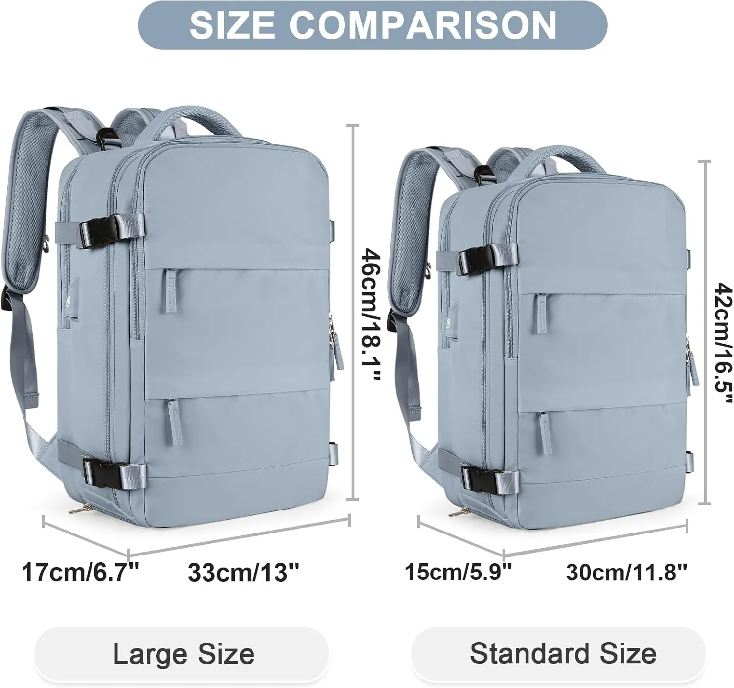 coofay Large Travel Backpack For Women Men Airline Approved Carry On Backpack Flight Approved Waterproof Sports Luggage Backpack Casual Daypack Hiking Backpack Grey Blue