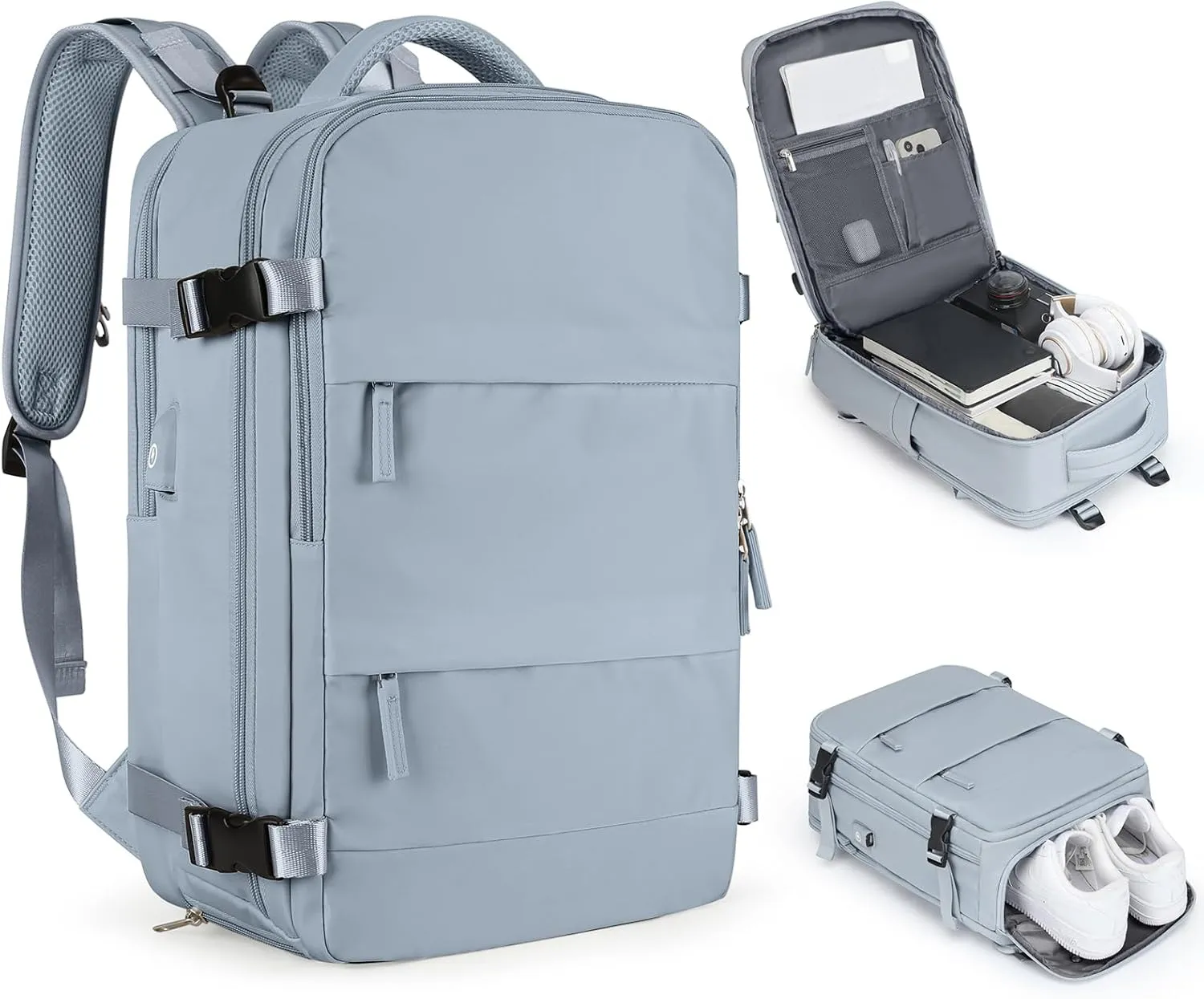 coofay Large Travel Backpack For Women Men Airline Approved Carry On Backpack Flight Approved Waterproof Sports Luggage Backpack Casual Daypack Hiking Backpack Grey Blue