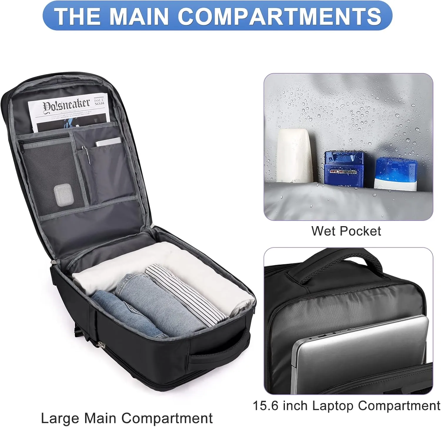coofay Travel Backpack For Women Airline Approved Carry On Waterproof Sports Luggage Casual Daypack Small Hiking Backpack Black