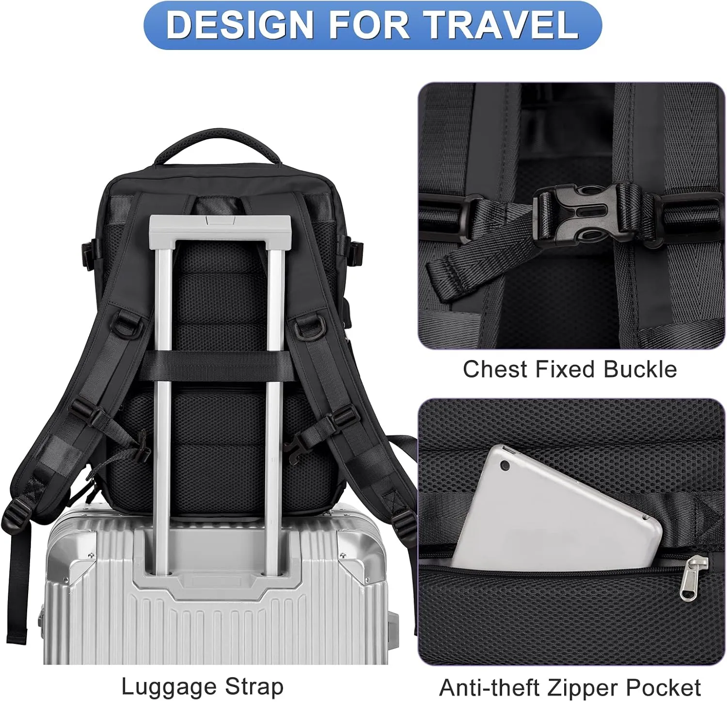 coofay Travel Backpack For Women Airline Approved Carry On Waterproof Sports Luggage Casual Daypack Small Hiking Backpack Black