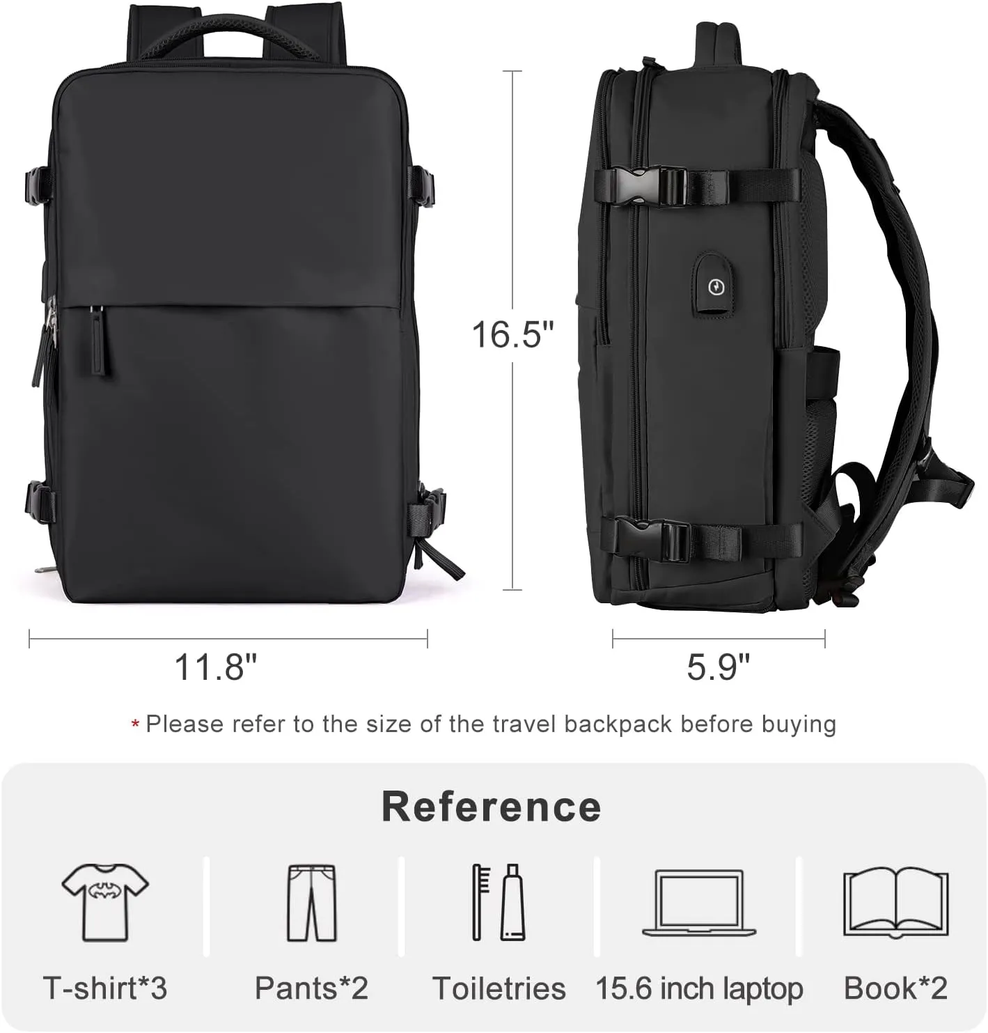 coofay Travel Backpack For Women Airline Approved Carry On Waterproof Sports Luggage Casual Daypack Small Hiking Backpack Black