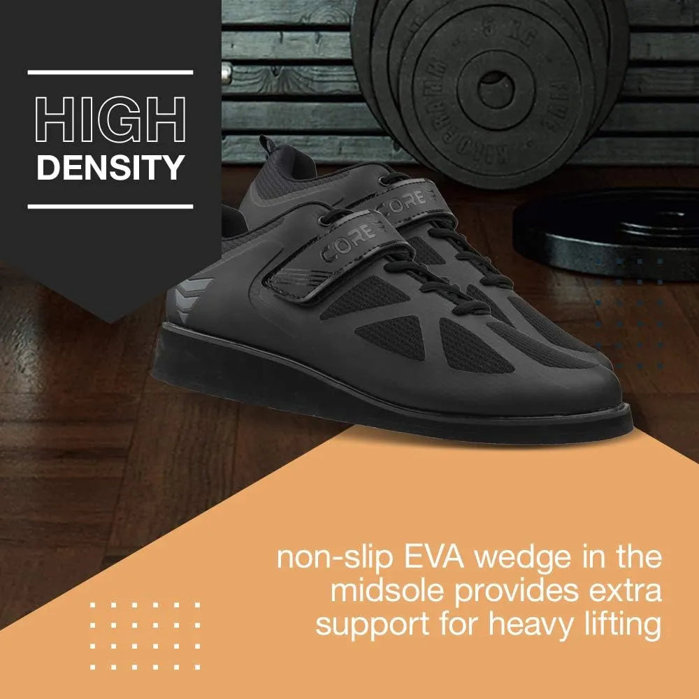 Core Weightlifting Shoes - Squat Shoes for Men and Women – Weight Lifting Shoes for Powerlifting, Deadlifting & Crossfit - Strap and Lace-Up Gym Shoes – Non-Slip Olympic Lifting Shoes with 0.67" Heels