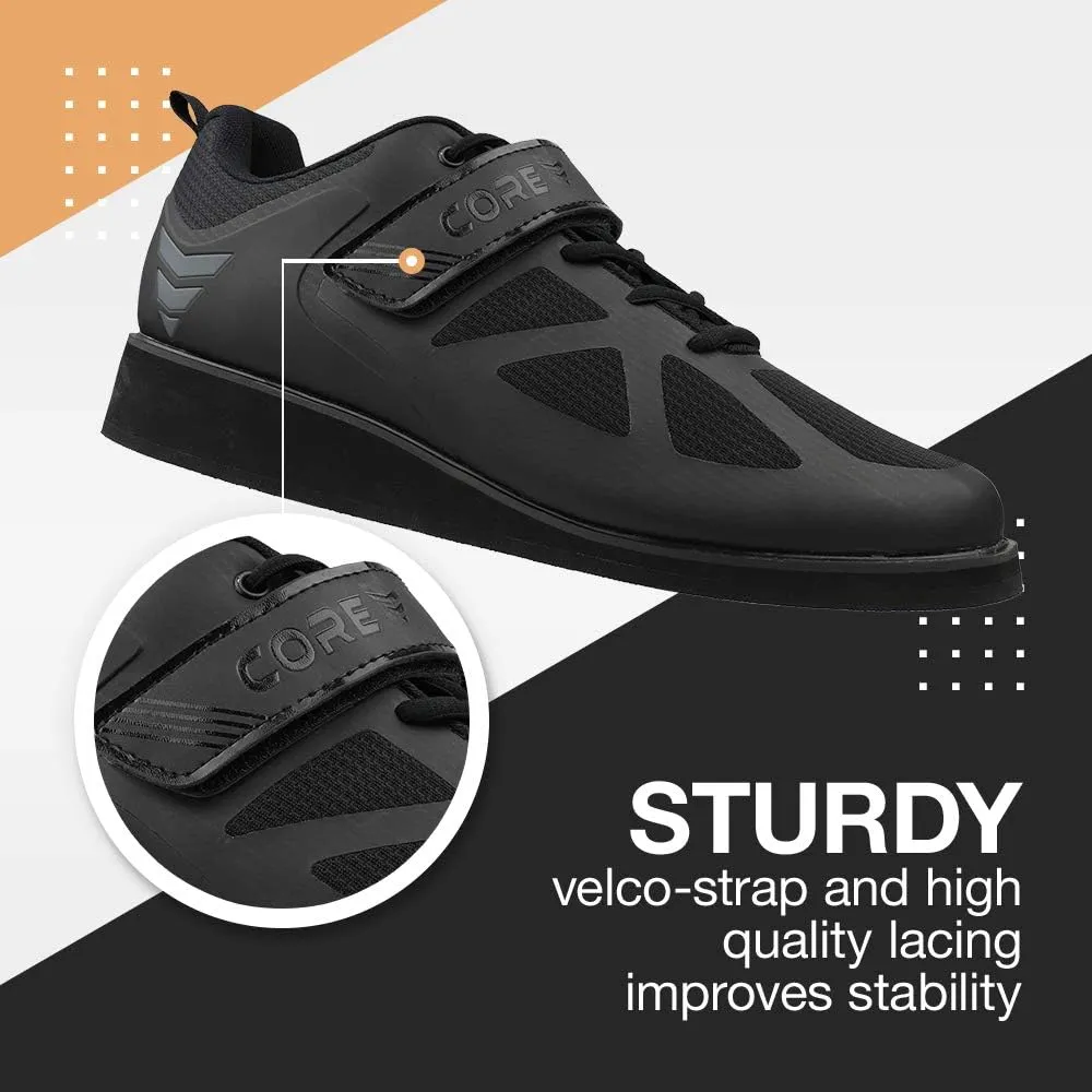 Core Weightlifting Shoes - Squat Shoes for Men and Women – Weight Lifting Shoes for Powerlifting, Deadlifting & Crossfit - Strap and Lace-Up Gym Shoes – Non-Slip Olympic Lifting Shoes with 0.67" Heels