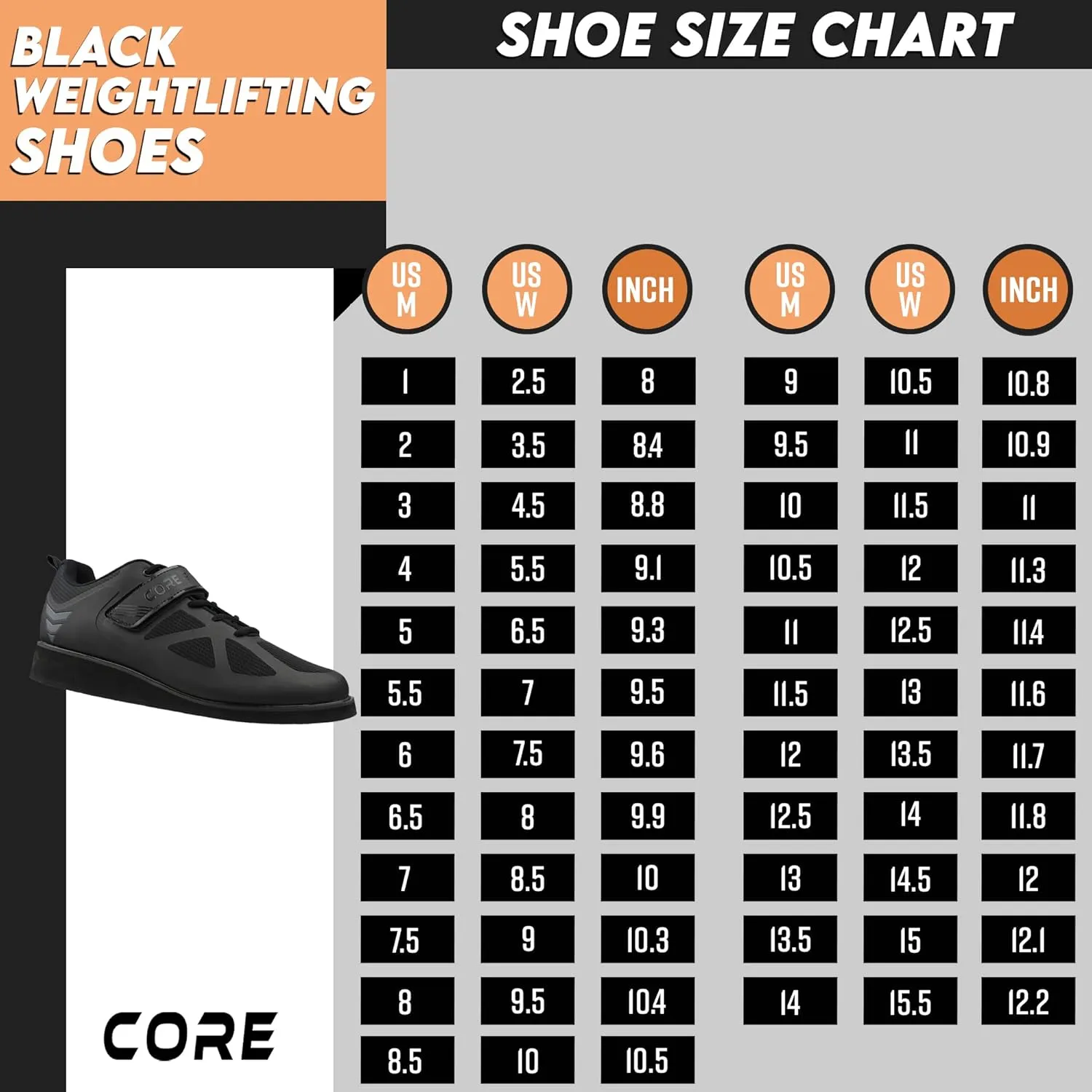 Core Weightlifting Shoes - Squat Shoes for Men and Women – Weight Lifting Shoes for Powerlifting, Deadlifting & Crossfit - Strap and Lace-Up Gym Shoes – Non-Slip Olympic Lifting Shoes with 0.67" Heels
