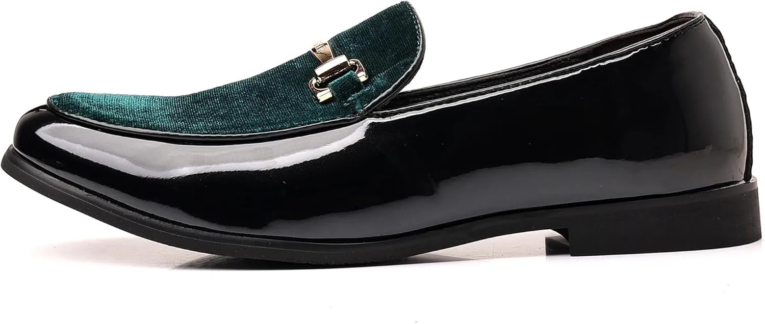 COSIDRAM Men's Casual Shoes Fashion Velvet Patent Leather Loafers Classic Gold Buckle Business Party Shoes