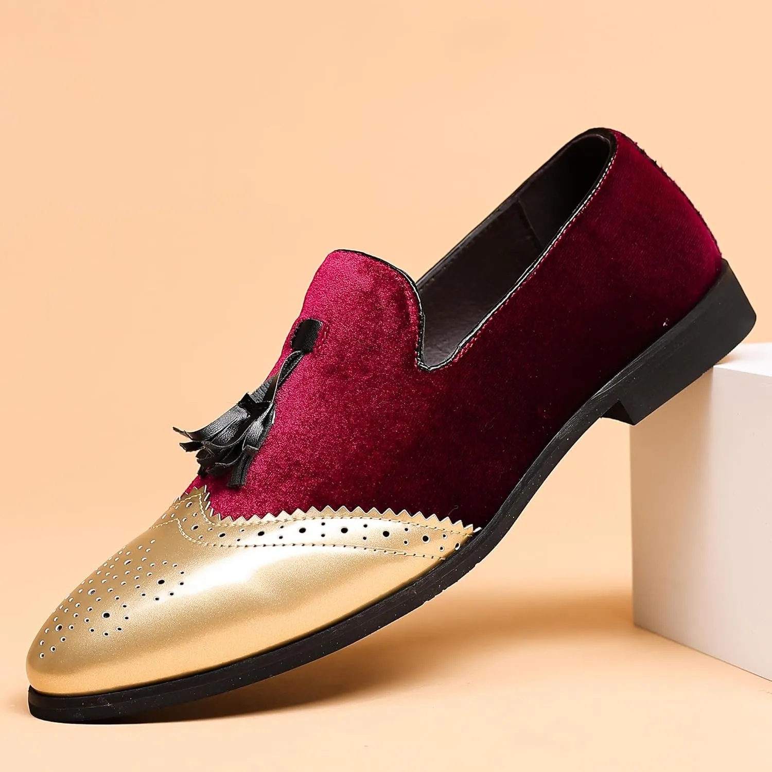 COSIDRAM Men's Casual Shoes Tassel Loafers Wingtip Brogues Comfort Slip on Walking Velvet Shoes
