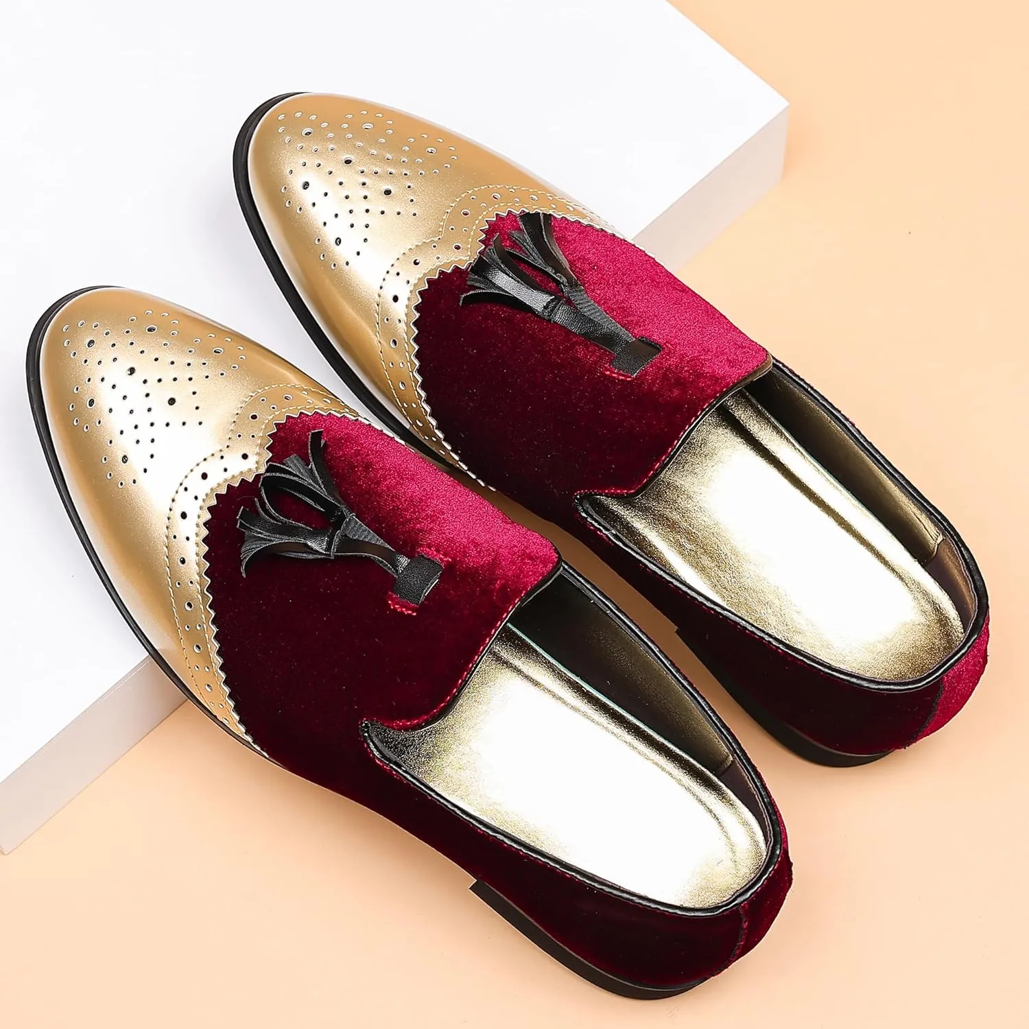 COSIDRAM Men's Casual Shoes Tassel Loafers Wingtip Brogues Comfort Slip on Walking Velvet Shoes