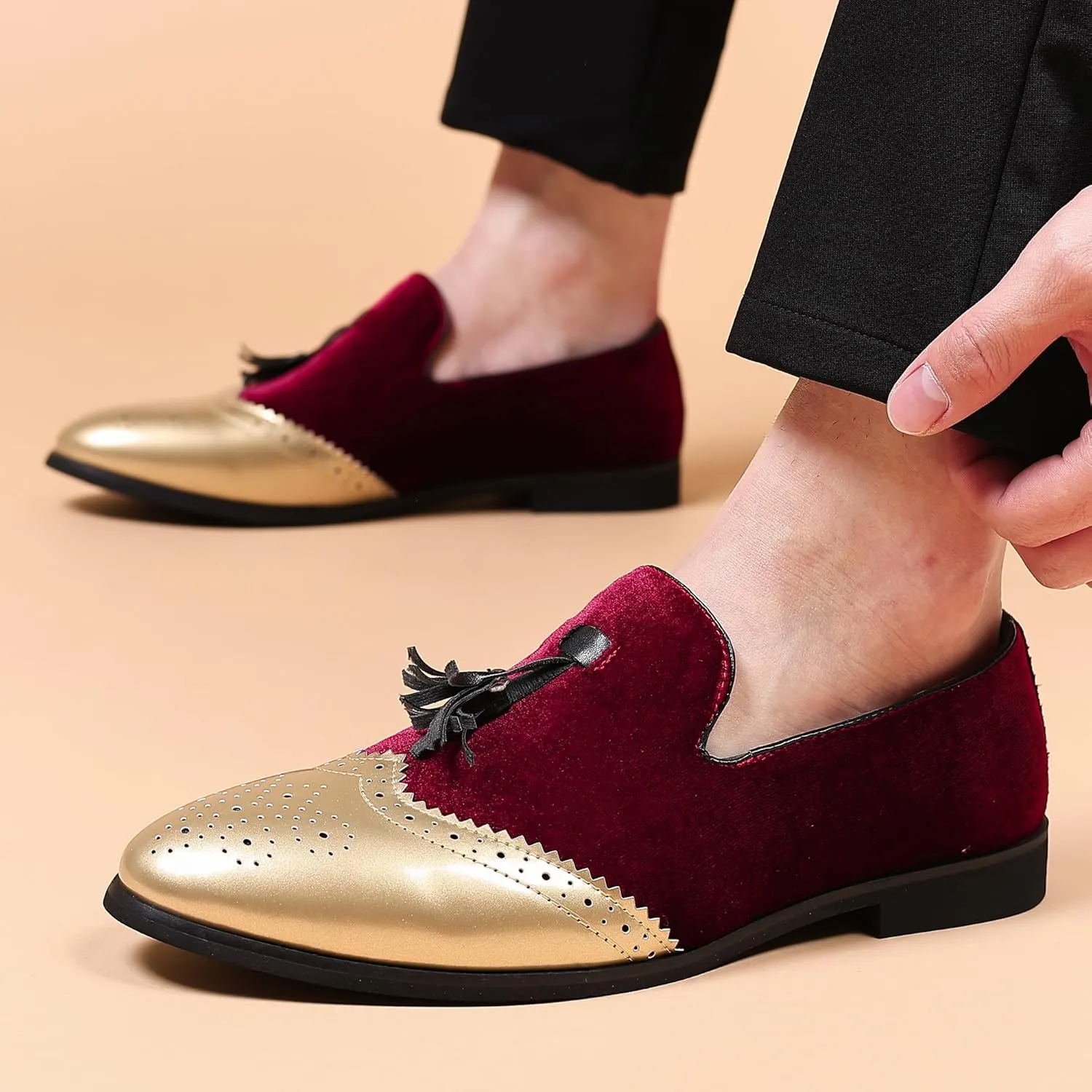 COSIDRAM Men's Casual Shoes Tassel Loafers Wingtip Brogues Comfort Slip on Walking Velvet Shoes
