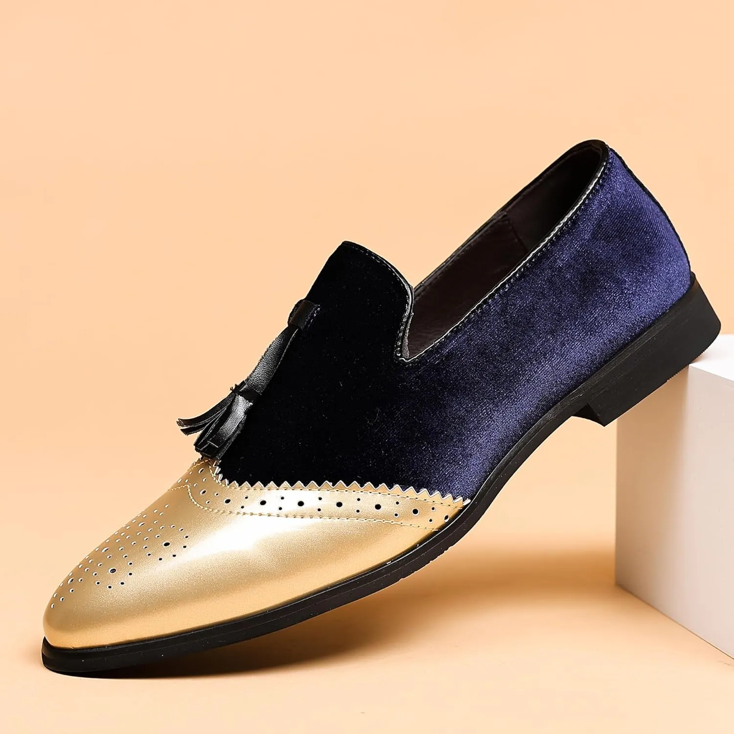 COSIDRAM Men's Casual Shoes Tassel Loafers Wingtip Brogues Comfort Slip on Walking Velvet Shoes