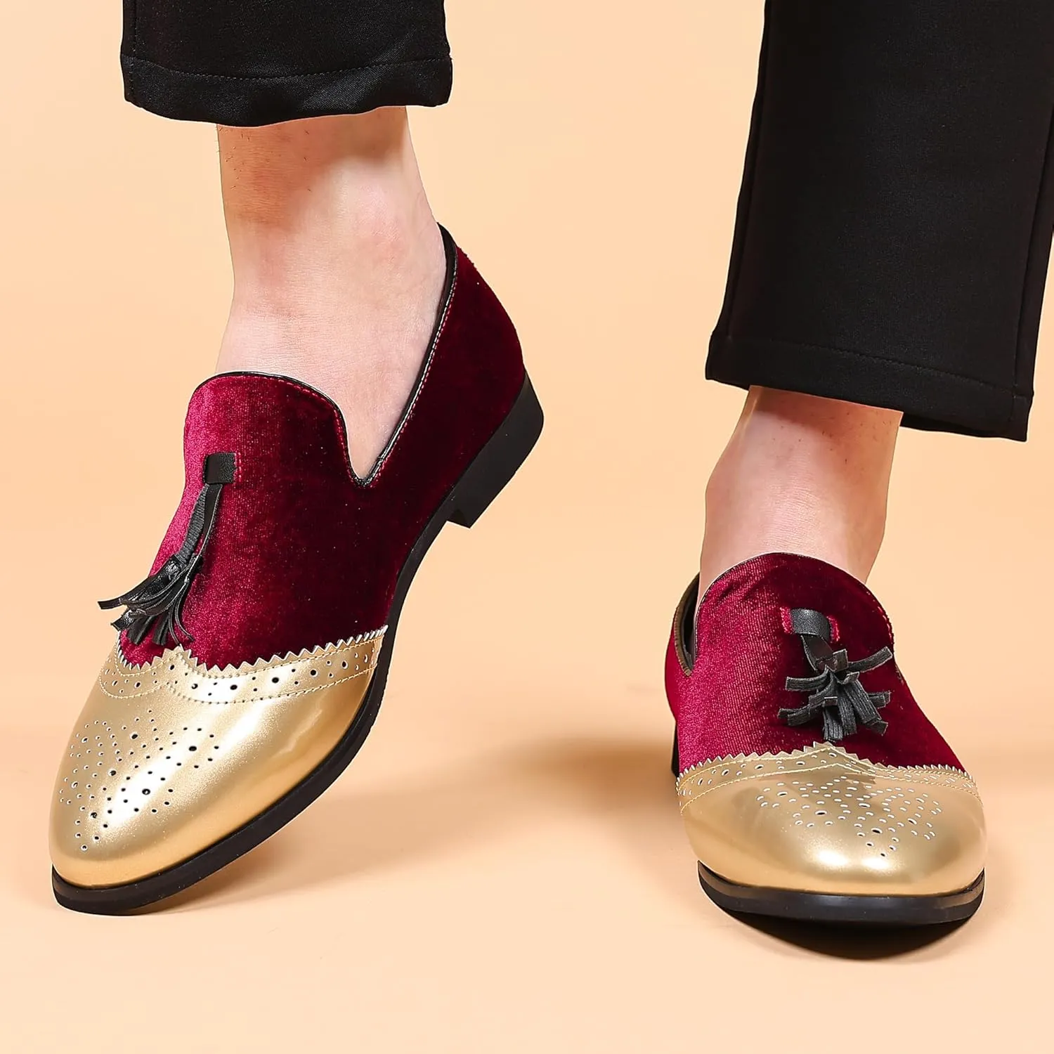 COSIDRAM Men's Casual Shoes Tassel Loafers Wingtip Brogues Comfort Slip on Walking Velvet Shoes