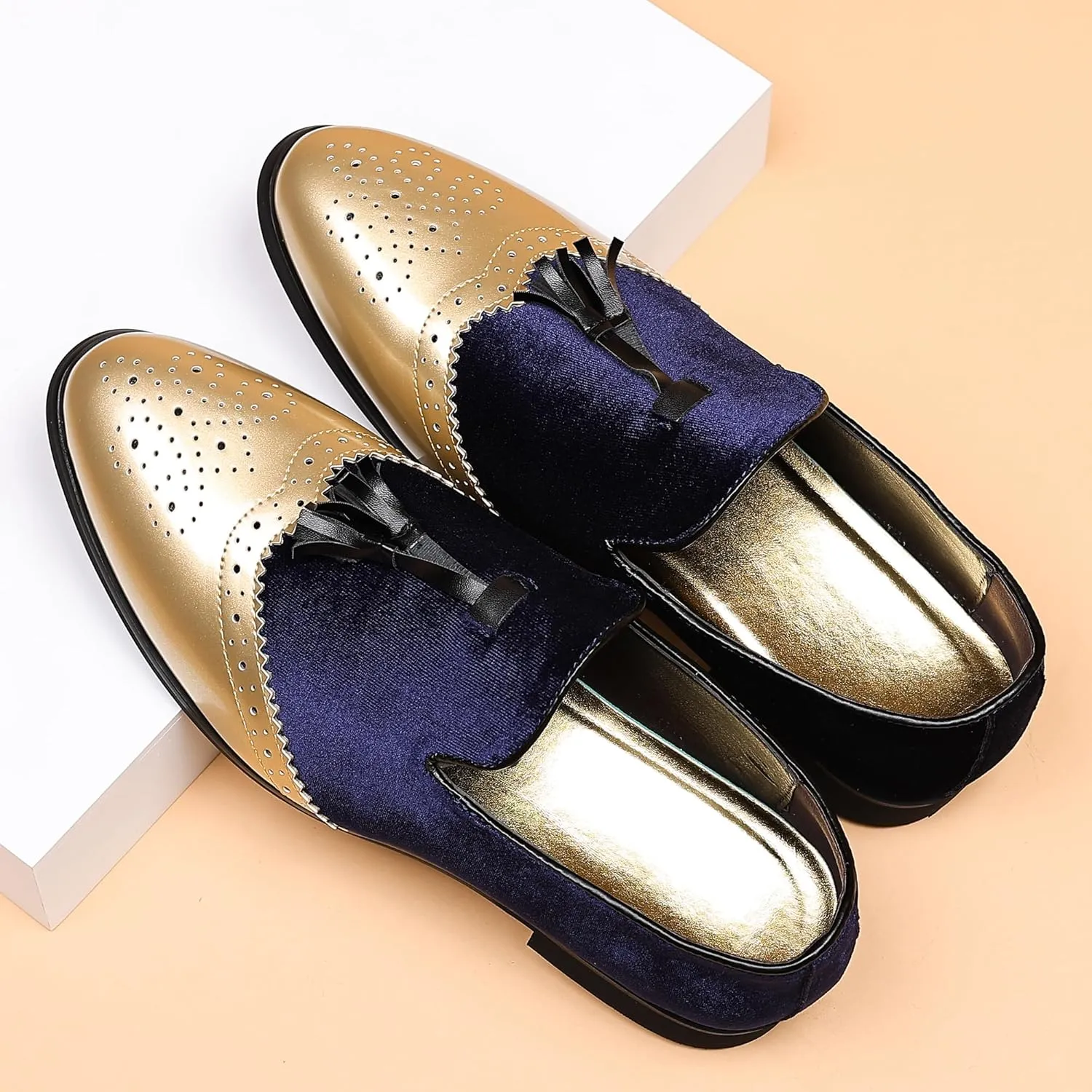 COSIDRAM Men's Casual Shoes Tassel Loafers Wingtip Brogues Comfort Slip on Walking Velvet Shoes
