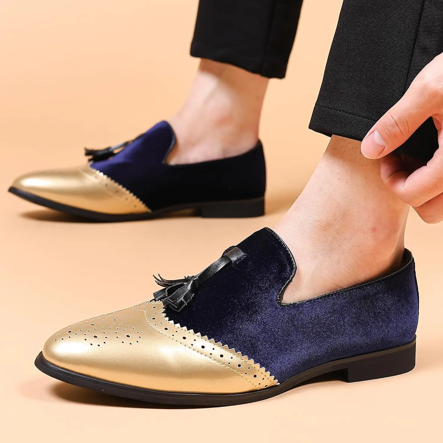 COSIDRAM Men's Casual Shoes Tassel Loafers Wingtip Brogues Comfort Slip on Walking Velvet Shoes