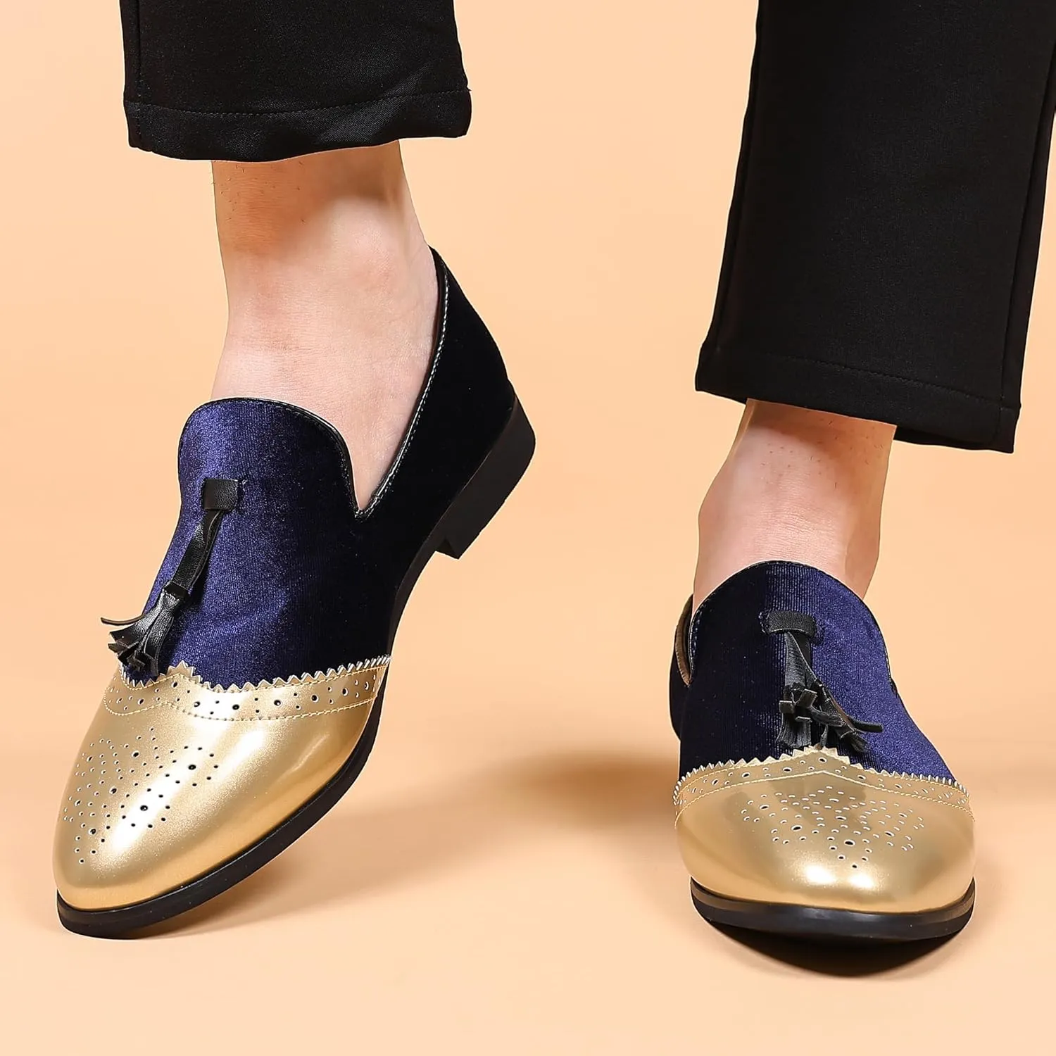 COSIDRAM Men's Casual Shoes Tassel Loafers Wingtip Brogues Comfort Slip on Walking Velvet Shoes