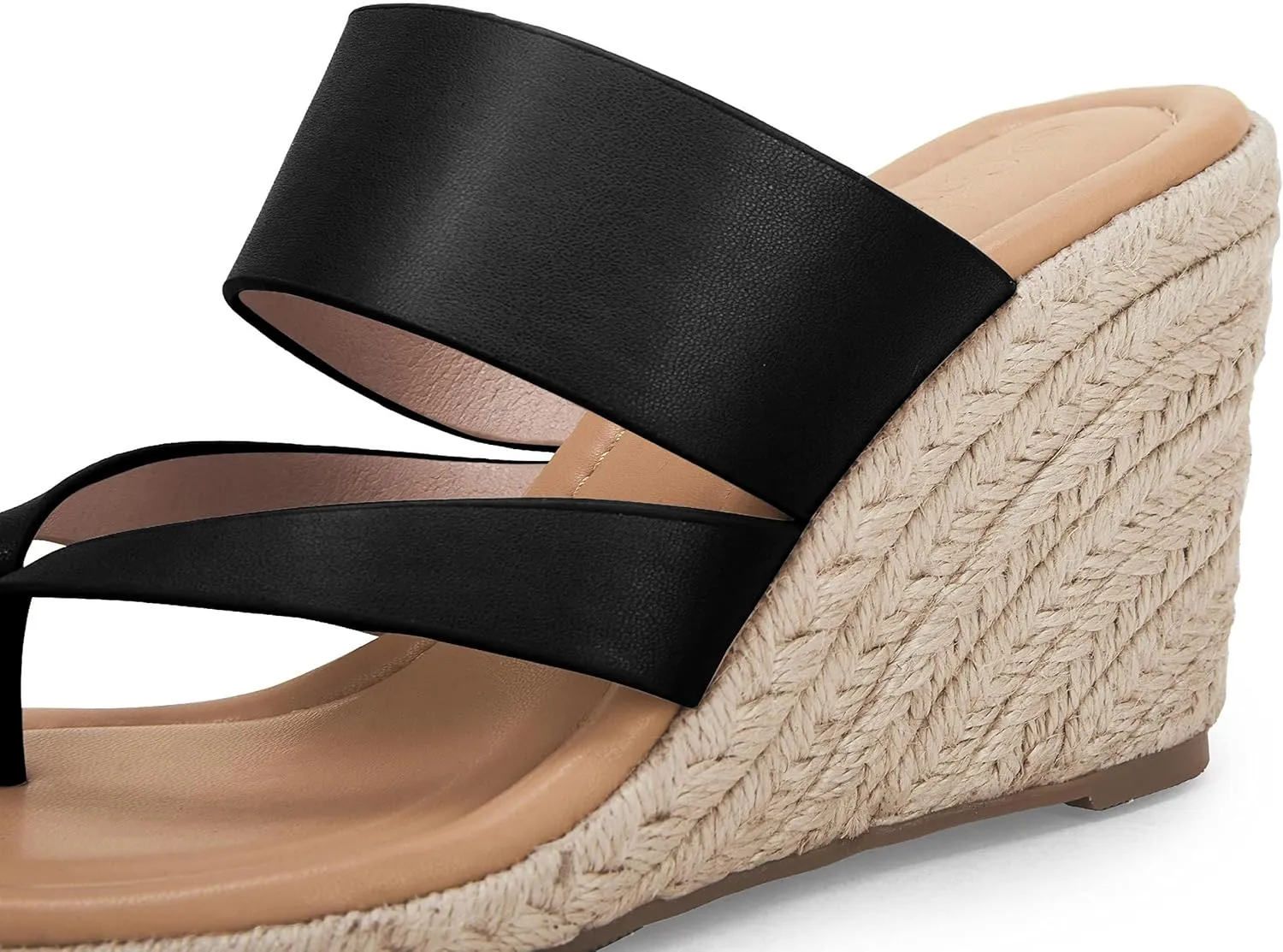 Coutgo Women's Espadrille Wedge Sandals Platform Thong Leather Strap Slides Backless Slip On Summer Casual Flip Flops