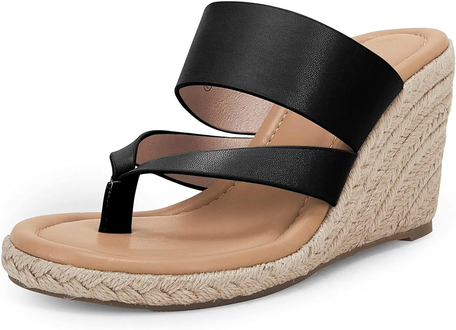 Coutgo Women's Espadrille Wedge Sandals Platform Thong Leather Strap Slides Backless Slip On Summer Casual Flip Flops