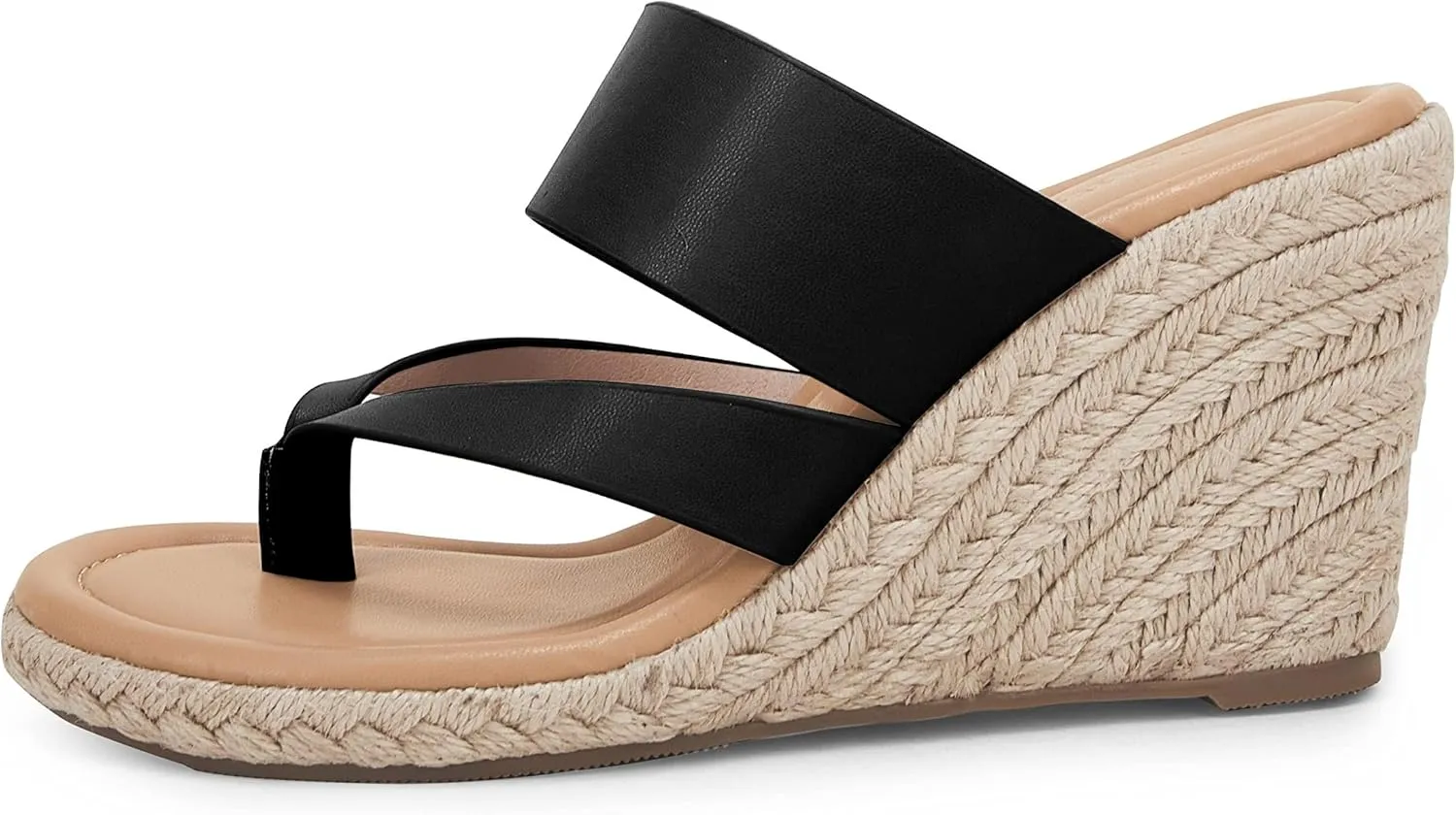 Coutgo Women's Espadrille Wedge Sandals Platform Thong Leather Strap Slides Backless Slip On Summer Casual Flip Flops