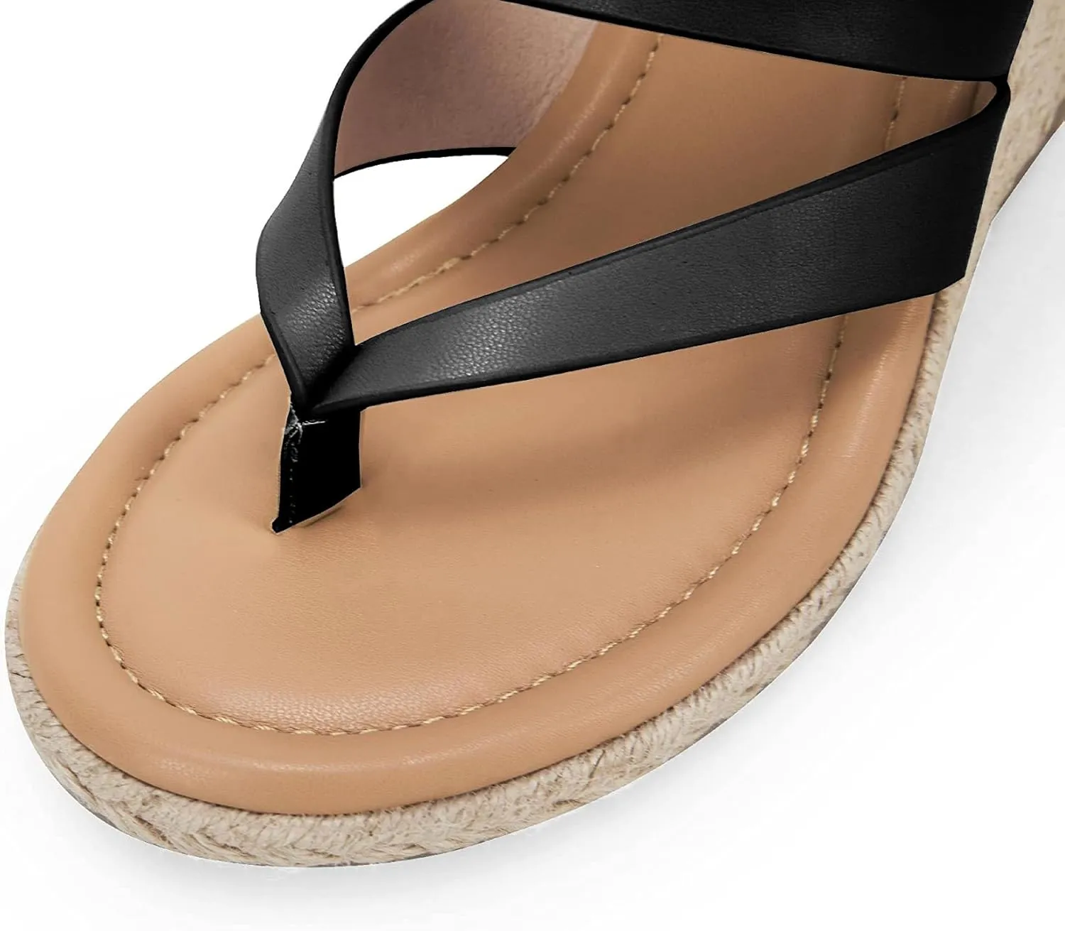 Coutgo Women's Espadrille Wedge Sandals Platform Thong Leather Strap Slides Backless Slip On Summer Casual Flip Flops