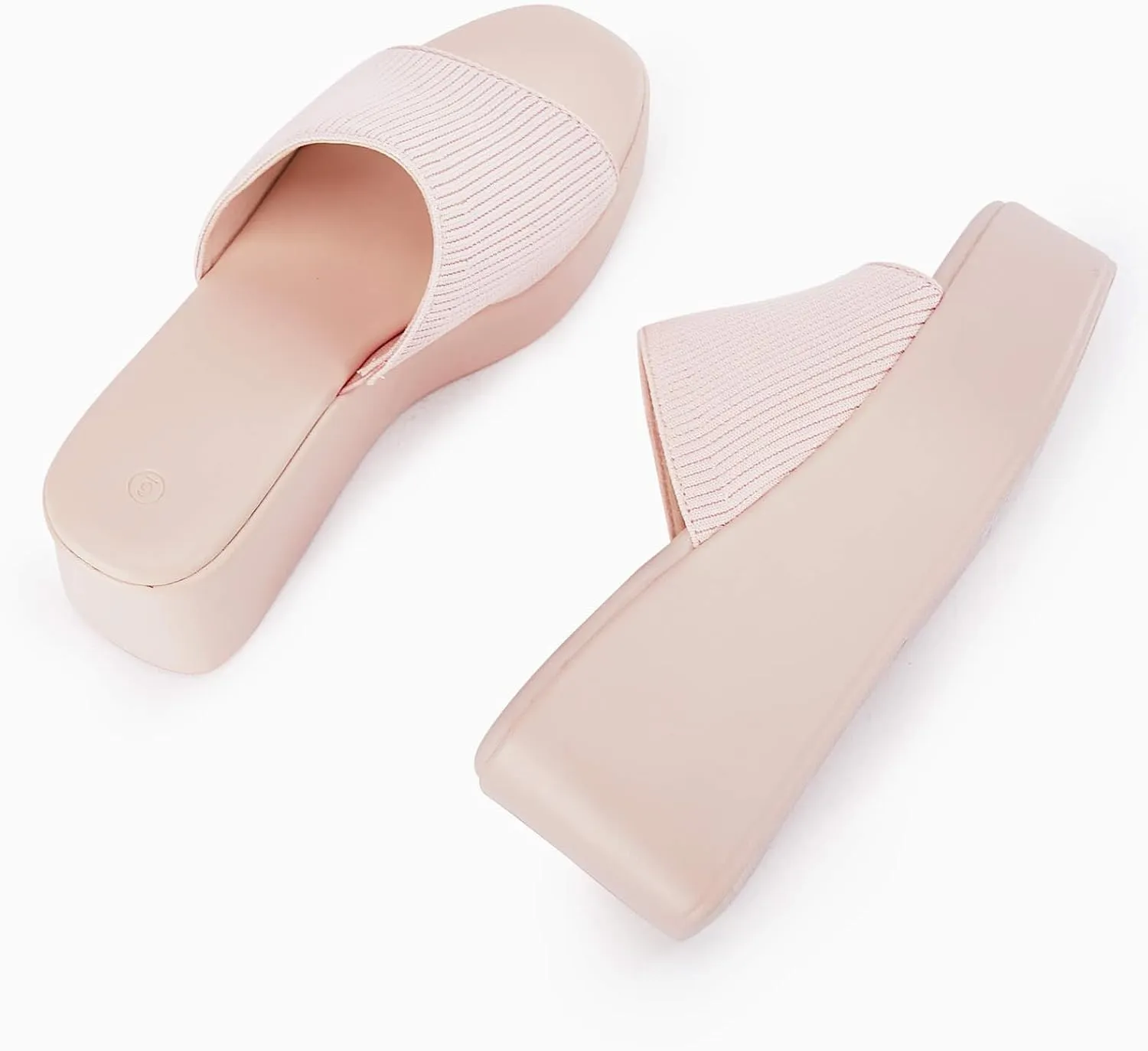 Coutgo Womens Platform Slides Sandals Square Open Toe Slip On Elastic Band Casual Lightweight Wedge Shoes