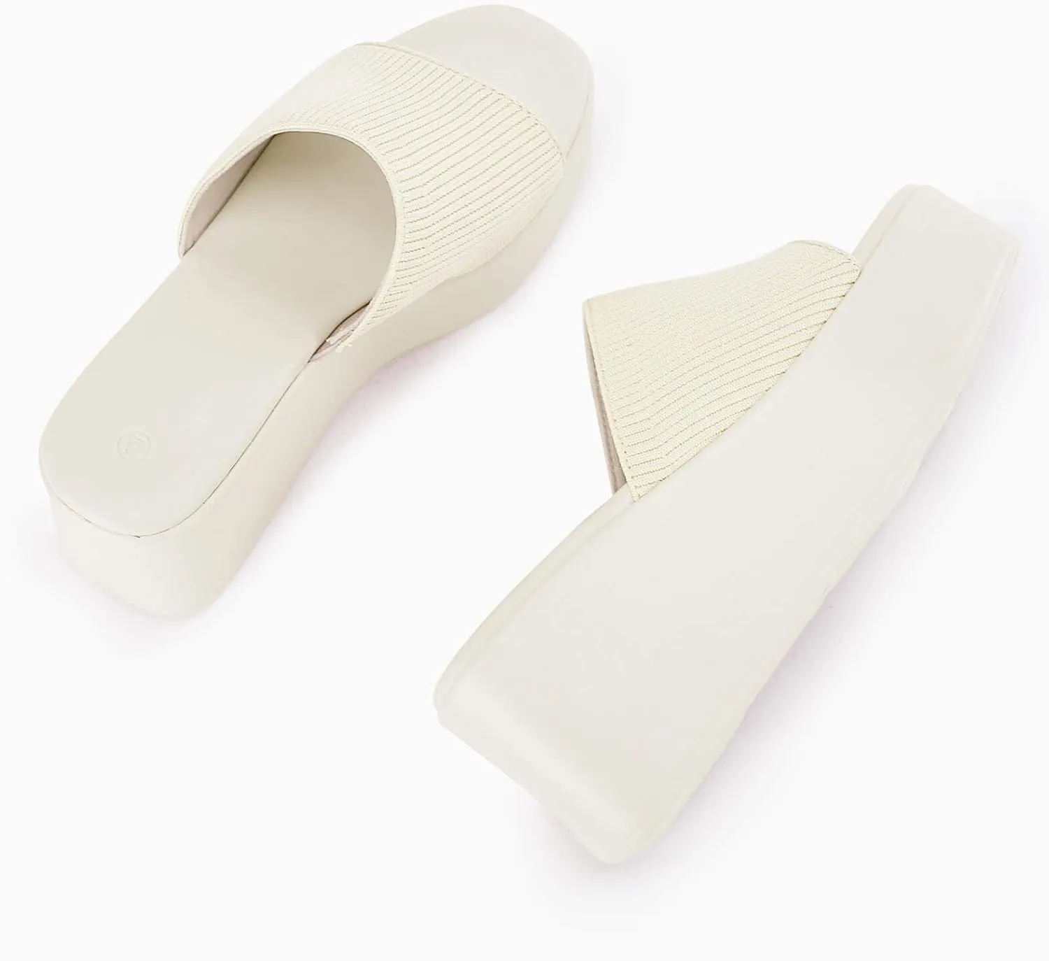 Coutgo Womens Platform Slides Sandals Square Open Toe Slip On Elastic Band Casual Lightweight Wedge Shoes