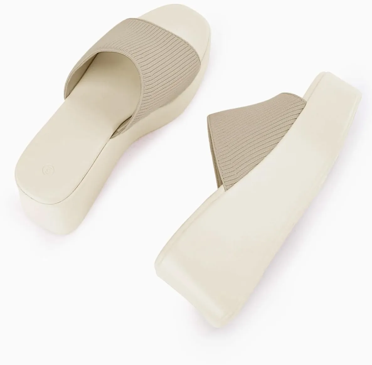 Coutgo Womens Platform Slides Sandals Square Open Toe Slip On Elastic Band Casual Lightweight Wedge Shoes